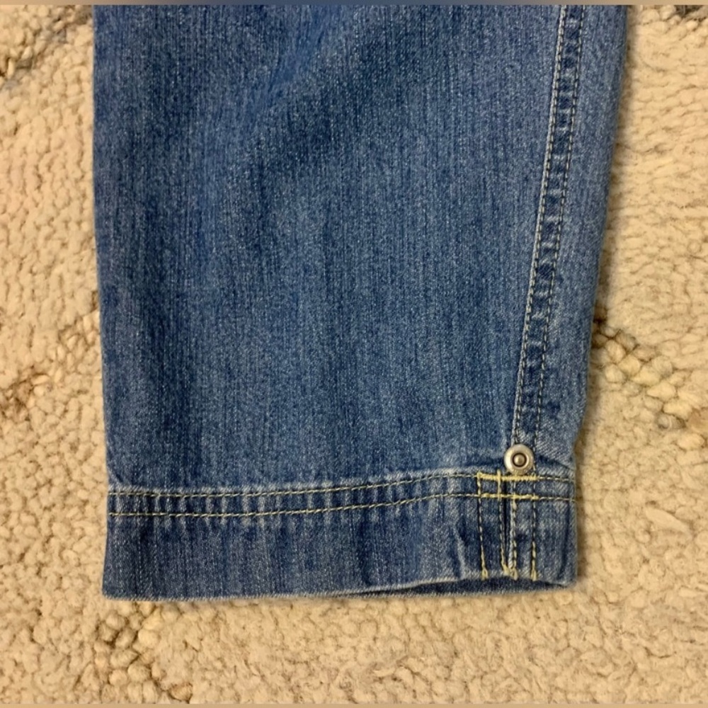 Vintage Liz Claiborne Denim Jumpsuit Romper Belted Utility 90s Blue Medium - Picture 4 of 11